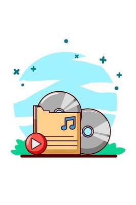 Music cassette with play button cartoon illustration