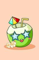 cute coconut young in summer cartoon illustration vector