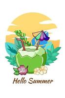 Young coconut ice in summer cartoon illustration