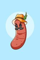 Sausage with hat at oktoberfest cartoon illustration vector