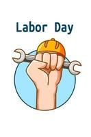 Hand with building tools for labor day cartoon illustration vector