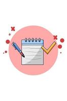 Check  note and pen icon cartoon illustration vector