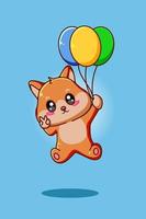 Cute and happy dog with balloon animal cartoon illustration vector