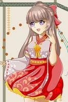 A beautiful and happy girl with kimono design cartoon illustration vector