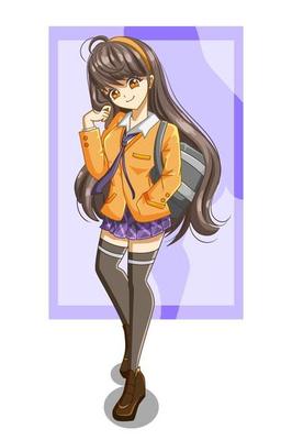 Cute and happy girl with uniform and bag for school cartoon