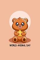 Cute bear with star in world animal day cartoon illustration vector