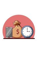 clock money and phone icons vector