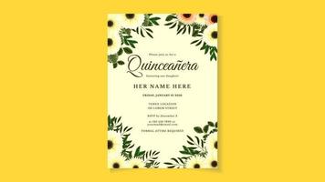 Quinceanera Birthday celebration floral flyer invitation card template vector