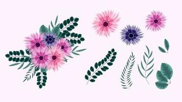Botanical collection of wild floral elements with garden flowers bunch vector