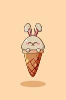 Cute rabbit in ice cream cartoon illustration vector