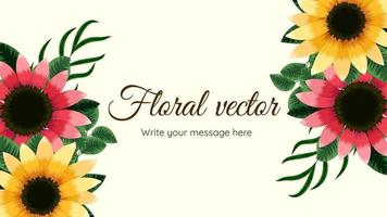 Blooming flower background template with cute floral elements design vector