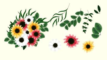 Set of floral elements editable elegant garden flowers arrangements vector