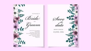 Floral Wedding card template flowers botanic invite Save the date RSVP vector