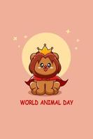 lindo rey león día mundial de los animales ilustración de dibujos animados vector