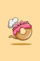 Cute donut chef cartoon illustration vector