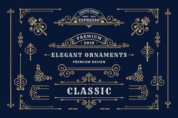 Classic ornament frame, Vintage border illustration