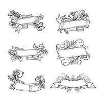 Set of hand drawn banner with floral baroque vector