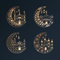 Crescent moon with mosque design vector