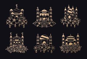 conjunto de mezquita con diseño floral vector