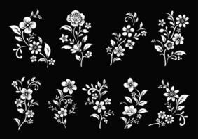 conjunto de corte de flores en blanco y negro vector