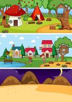 Different scenes with doodle kids cartoon character vector