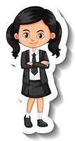 A sticker template with a student girl in school uniform vector