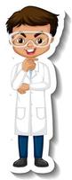 Cartoon character sticker with a boy in science gown vector