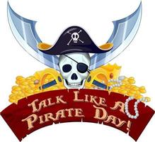 Talk like a pirate day font with pirate skull and treasure vector