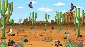 paisaje de bosque desértico con animales y plantas del desierto vector