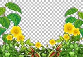 Yellow flowers and tropical leaves frame vector