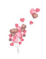 montón de globos en forma de corazón. Ilustración acuarela. vector
