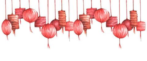 Watercolor tradition chinese lantern background with copy space. vector