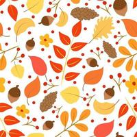 Seamless pattern with autumn leaves pine cones and acorns vector