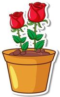Red roses in a pot sticker vector