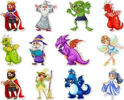 Sticker set with different fairytale cartoon characters vector