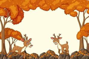 Deer cartoon character in blank autumn forest scene vector