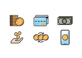 Set of money linear icons, isolated vector illustration