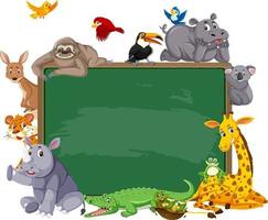 Empty blackboard with various wild animals vector