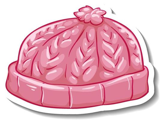 A sticker template with a pink beanie hat isolated