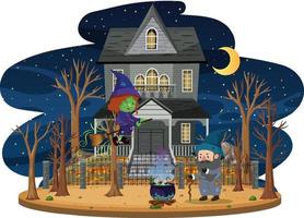 Haunted house at night scene vector