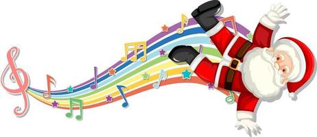 Santa Claus with melody symbols on rainbow wave vector