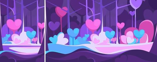 Vertical and horizonta scenery with heart shape trees in the night vector