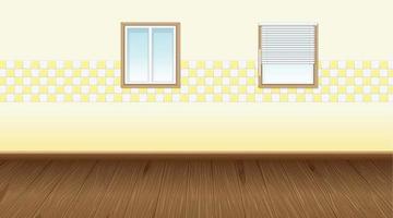 Empty room with parquet floor and yellow wallpaper vector