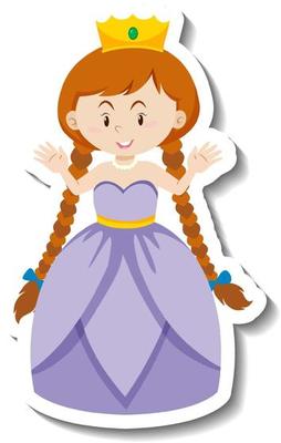 Cute princess in purple dress cartoon character sticker