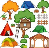 Set of camping objects isolated vector