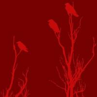 Halloween red vector background with raven bird.