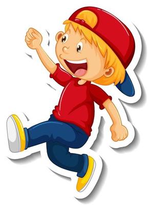 Sticker template with a boy cartoon character isolated