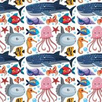 Cartoon Sea Life Seamless Pattern with Sea Animals vector