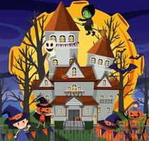 Scene with halloween haunted mansion at night vector