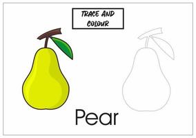 trace and colour pear for kid to learn tracing and colouring vector